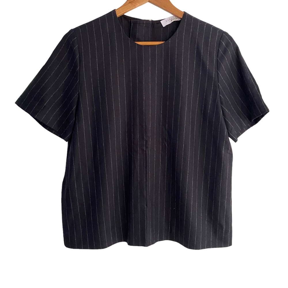 Everlane The Premium Wool Flannel Pinstripe Back Zip Tee Navy Size 10